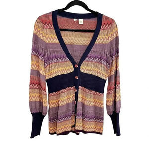 Moth - Anthropologie Striped Bubble Sleeve Button Front Cardigan Sweater Size XS